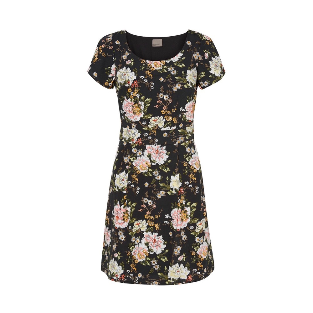 Vero Moda Black Floral Dress with Slip Attached and Flutter Sleeves